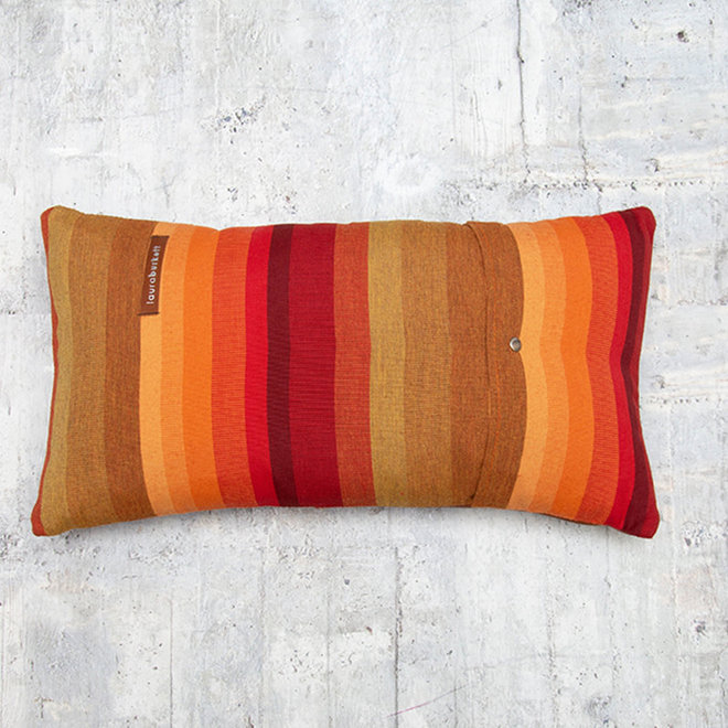 Pillow Cuscino Lumbar Brown with Multi Stripe Green 18 x 10in