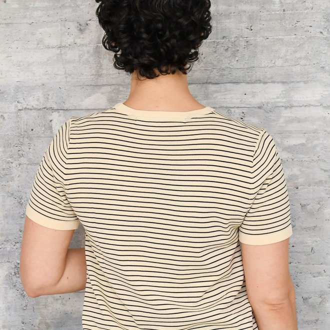 T-Shirt Short Sleeved Striped Beige