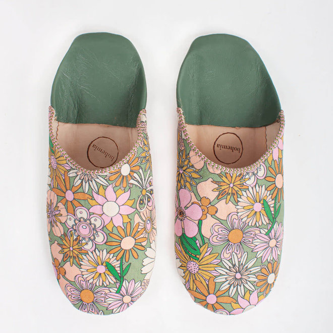 Babouche Slippers Margot Floral Olive