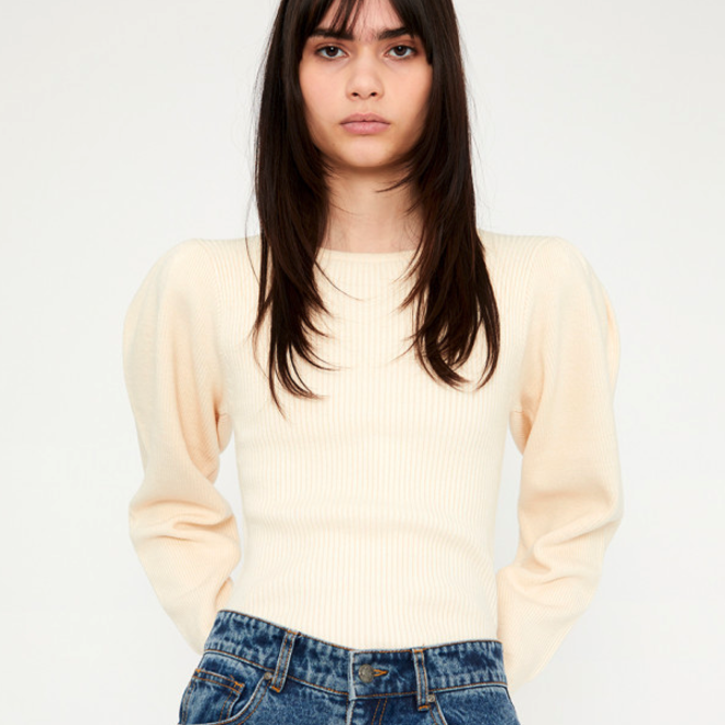 Sweater Round Neck with Flared Sleeves Cream