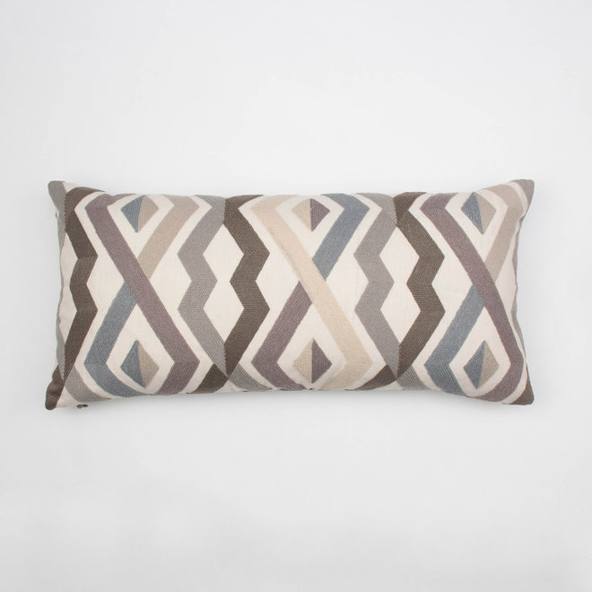 Pillow Geometric Embroidered in Browns & Greys 10 x 20in