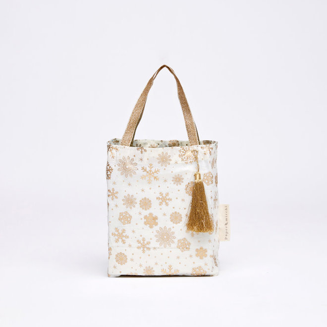 Fabric Gift Bag Tote Medium Christmas Gold Frost