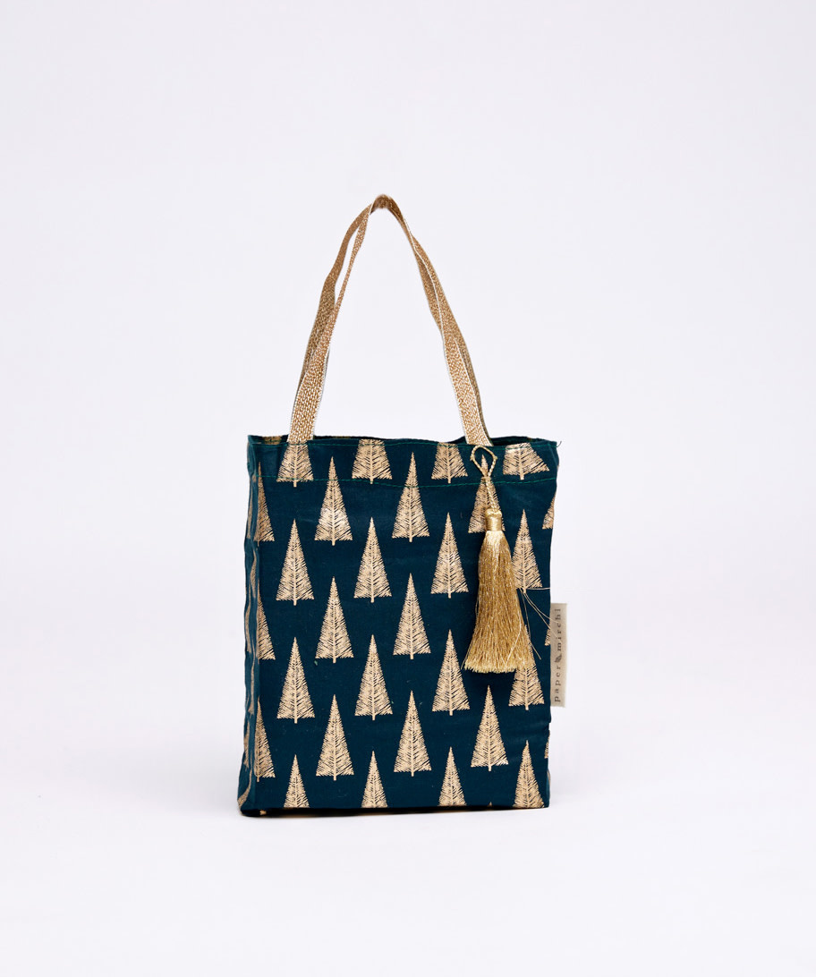 Fabric Gift Bag Tote Medium Christmas Forest Trees - Kreatelier