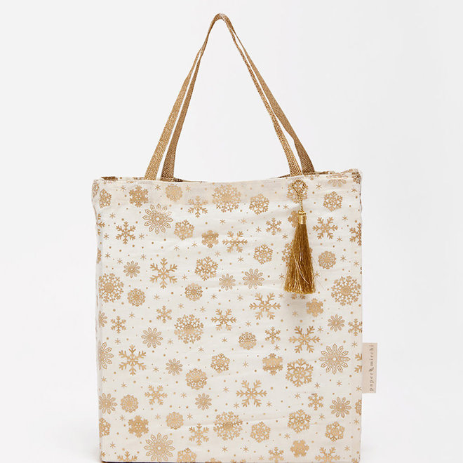 Fabric Gift Bag Tote Large Christmas Gold Frost