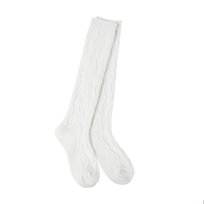 Socks Cable High Knee White