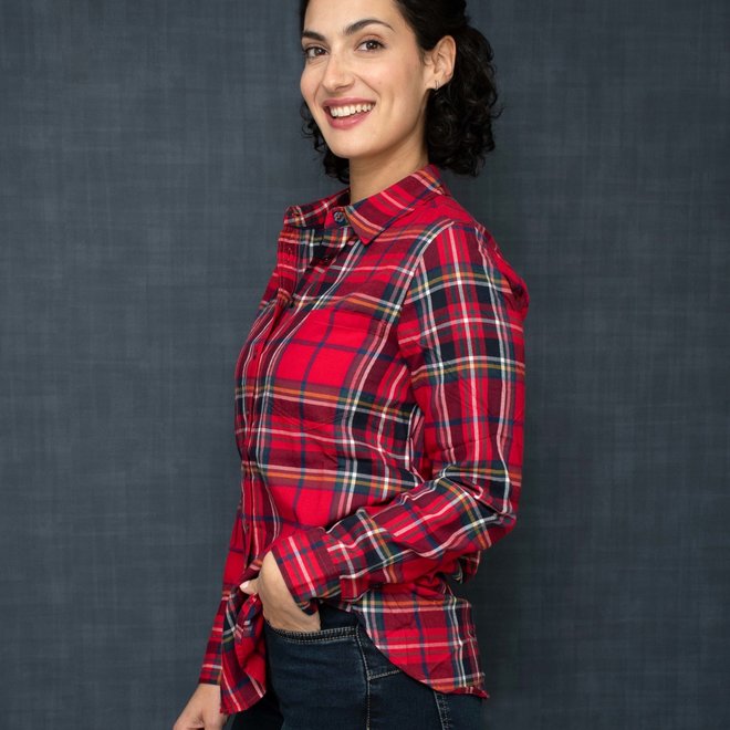 Shirt Lorena Longline Brushed Woven Red Check