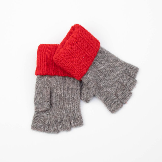 Gloves Knitted Fingerless Gris / Rojo Kids