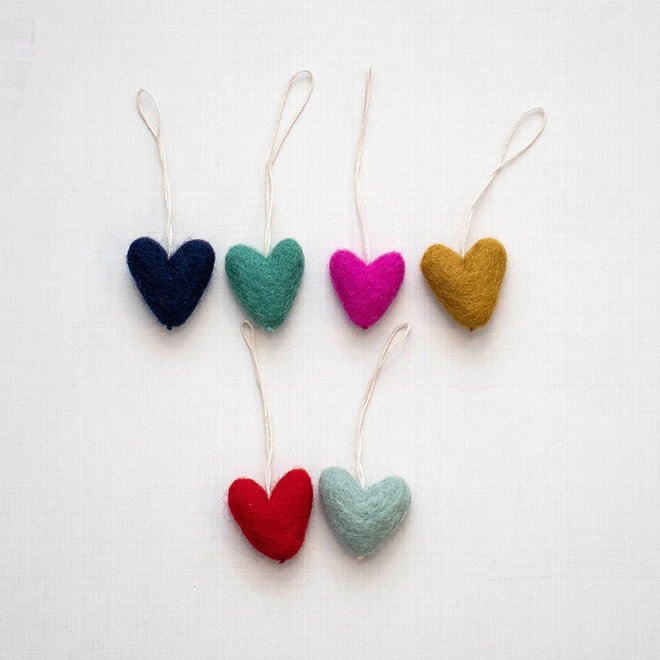 Felted Wool Mini Heart Ornament Denim