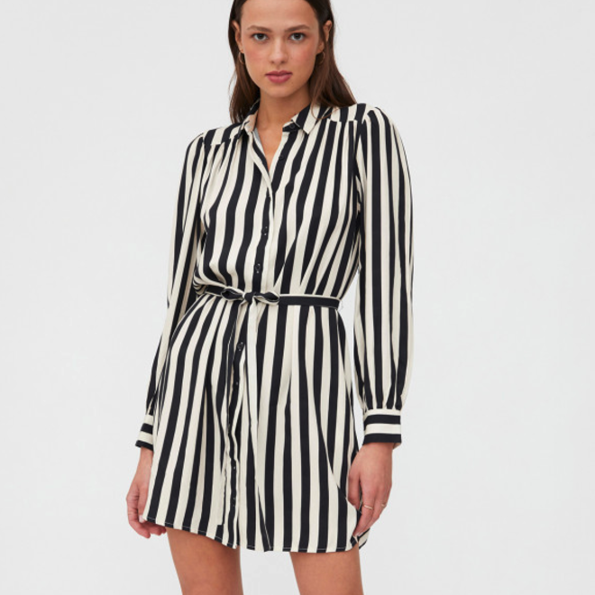 Shirt Dress Striped Print Black & Cream
