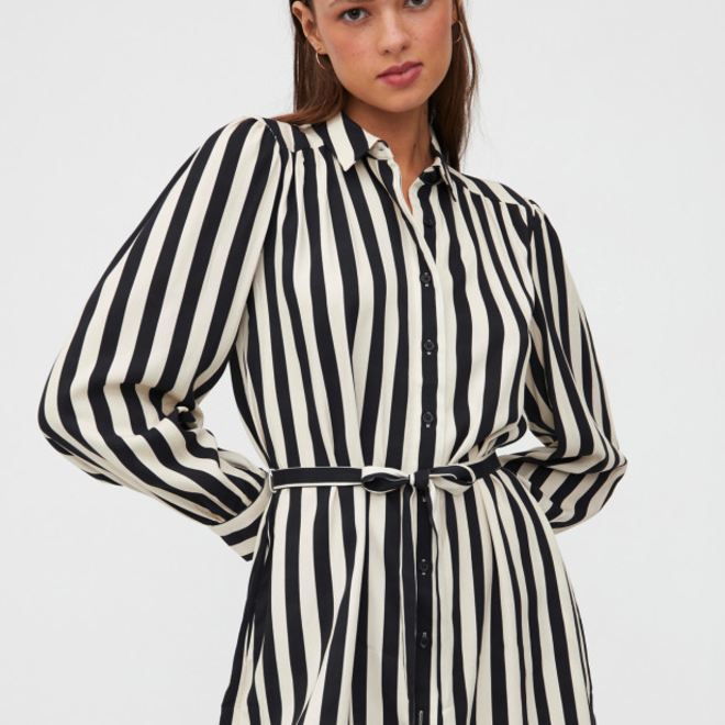 Shirt Dress Striped Print Black & Cream