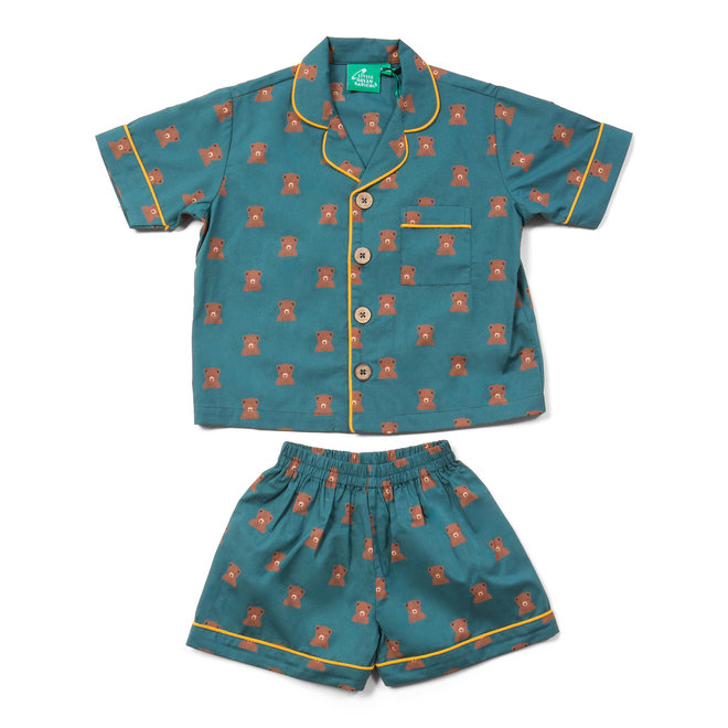 Pyjama Button Through Shorts Set Navy Bear
