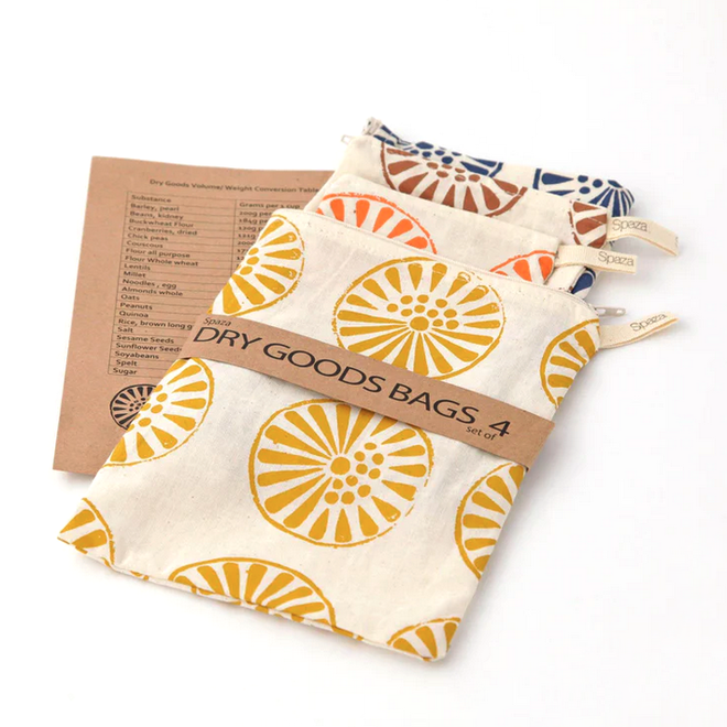 Dry Good Fabric Bags Orange Set of 4