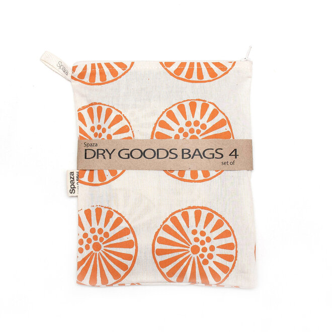 Dry Good Fabric Bags Orange Set of 4