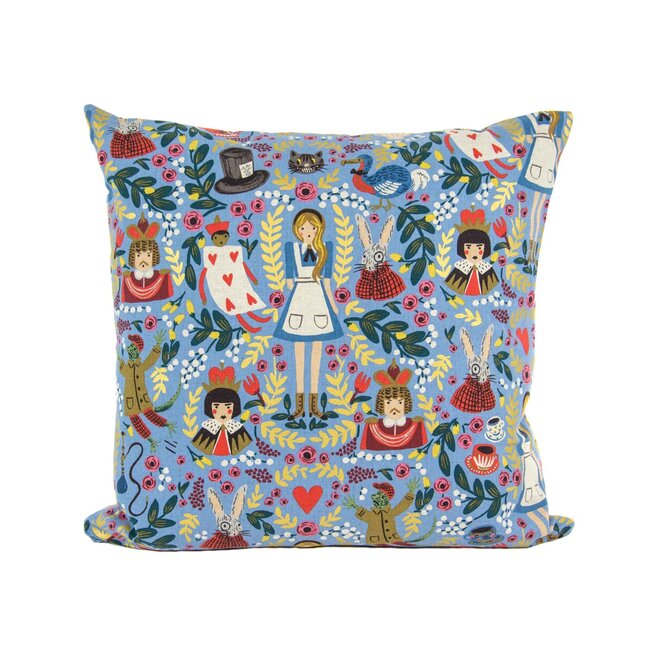 Pillow Alice in Wonderland with Back in Blue 16 x 16in