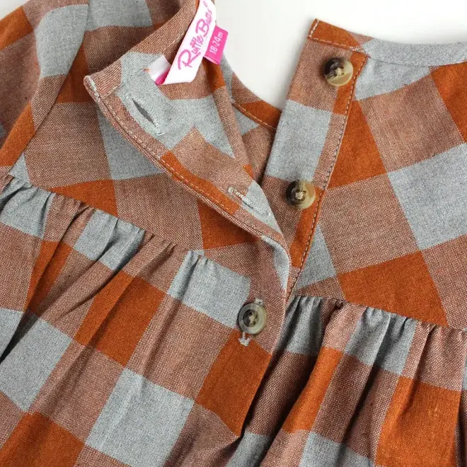 Dress Hadlee Plaid LS Ruffle Hem Orange