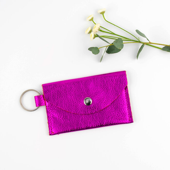 Leather Card Holder Soft Metallic Fuchsia