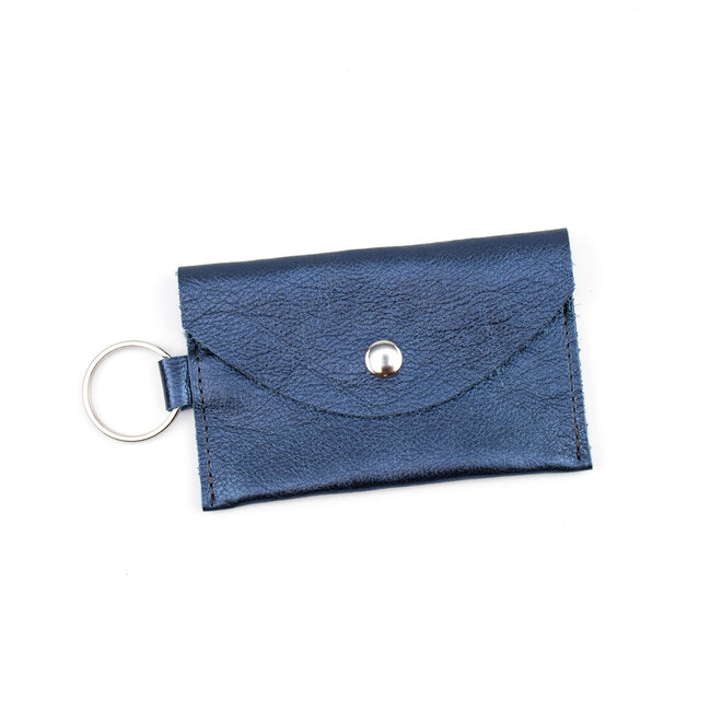 Leather Card Holder Soft Metallic Sapphire