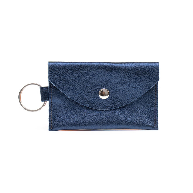 Leather Card Holder Soft Metallic Sapphire