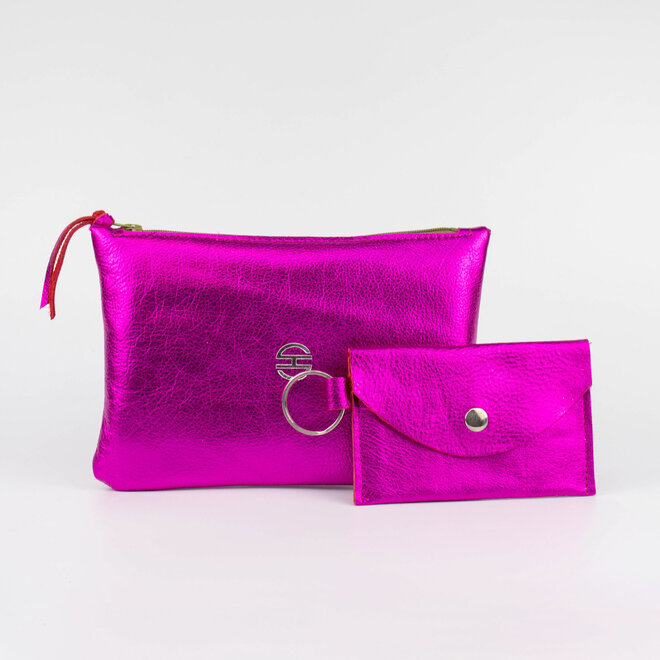 Leather Zip Pouch Soft Metallic Fuchsia