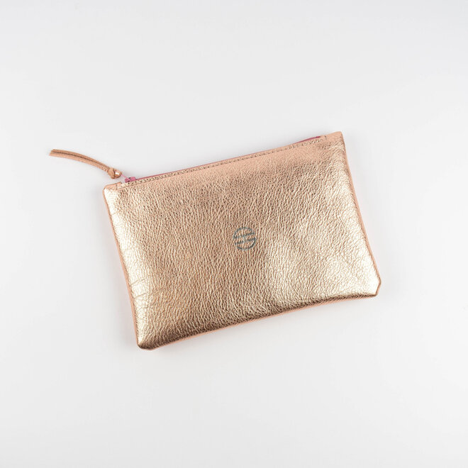 Leather Zip Pouch Soft Metallic Rose Gold