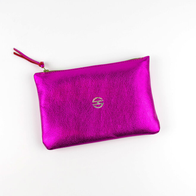 Leather Zip Pouch Soft Metallic Fuchsia