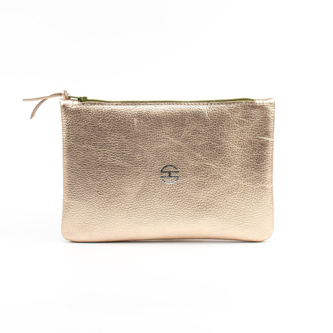 Leather Zip Pouch Soft Metallic Gold