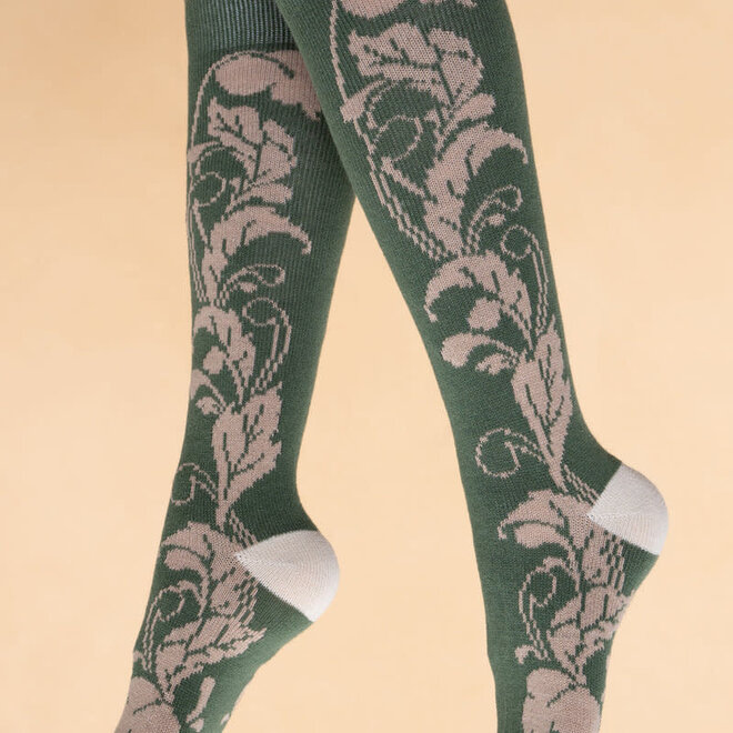 Socks High Knee Opulent Floral Sage