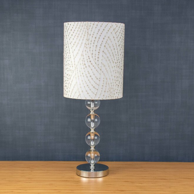 Fabric Lampshade Embroidered Dots & Lines White 9"D x 11"H