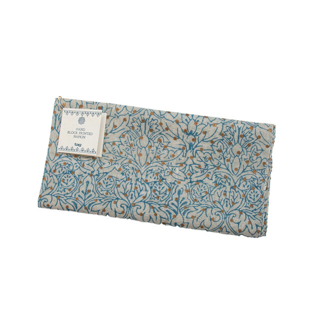 Napkin Cottage Block Print Blue with Gold Dots