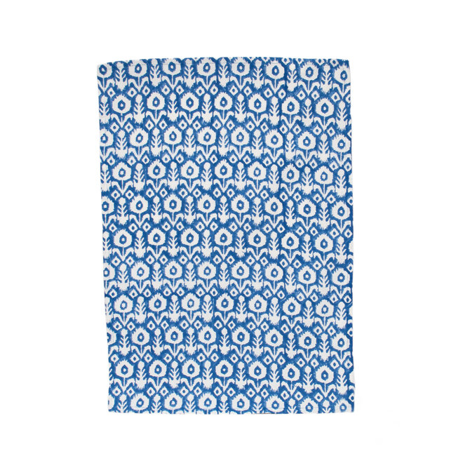 Dishtowel Cottage Block Print Ikat Blue