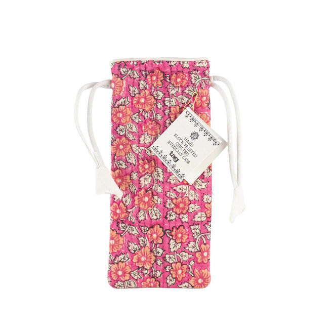 Eye Glass Case Quilted Block Print Pink