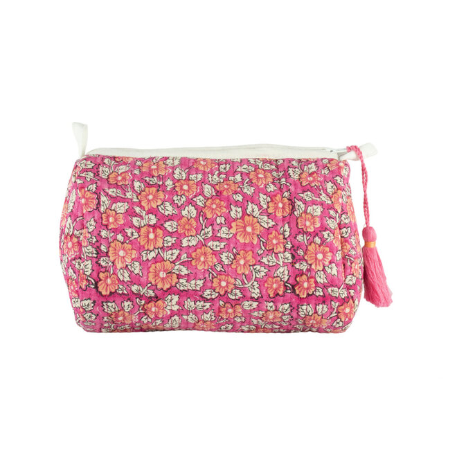 Quilted Zip Pouch Block Print Pink