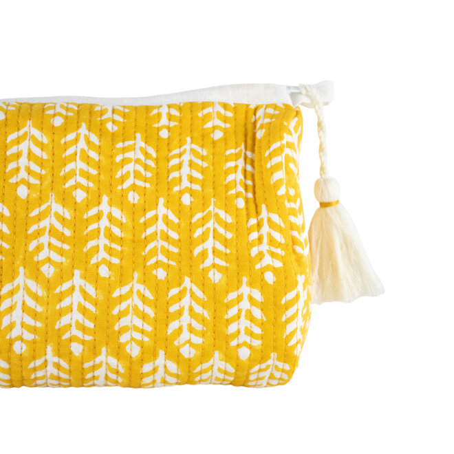 Quilted Zip Pouch Block Print Yellow