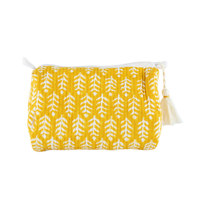 Quilted Zip Pouch Block Print Yellow