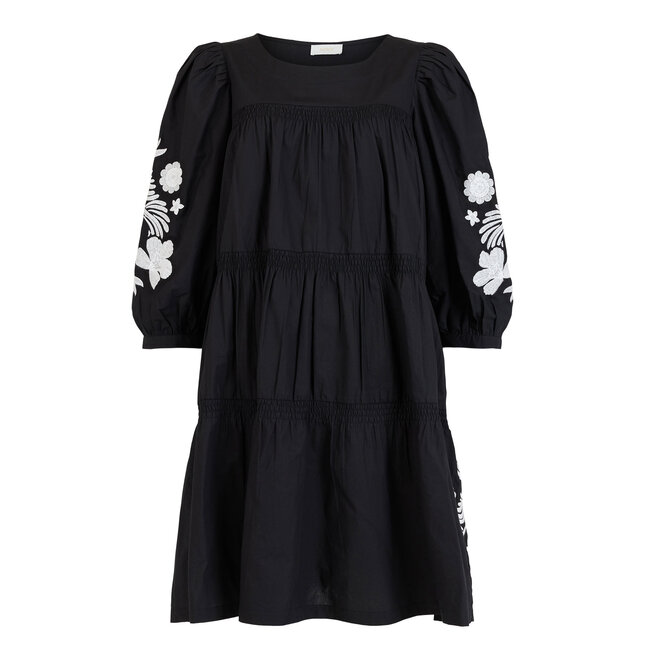 Dress Embroidered Flowers Black