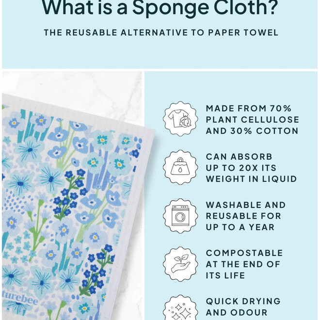 Swedish Dishcloth Floral Blue