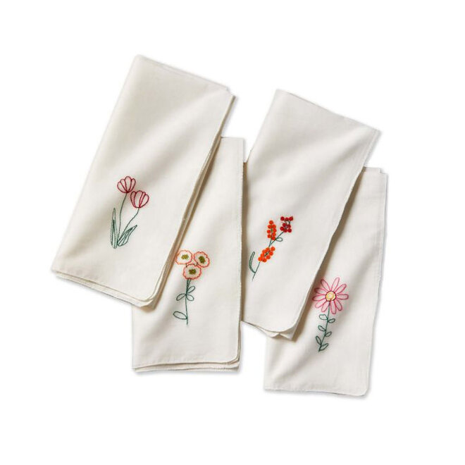 Napkin Embroidered Picked Flowers Set of 4