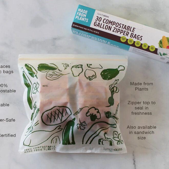 Ziptop Compostable Freezer-Safe Gallon Storage Bags 30ct