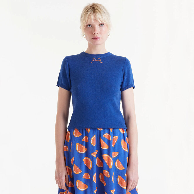 Knitted Top in Blue with Bow