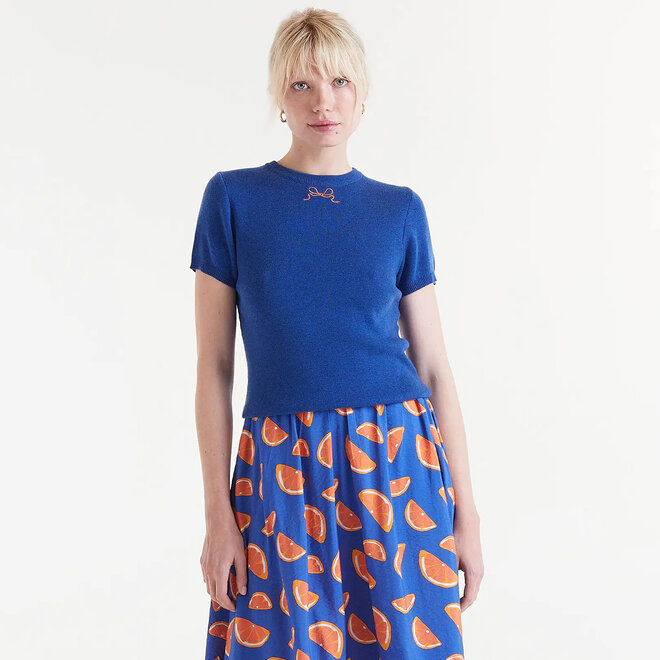 Knitted Top in Blue with Bow