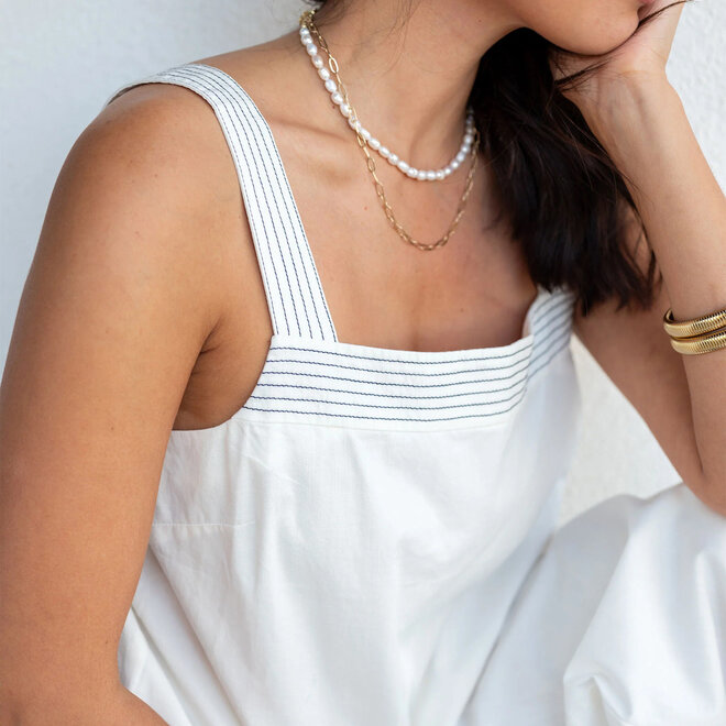 Top Jolie Contrast Stitch White & Navy