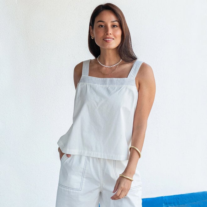 Top Jolie Contrast Stitch White & Navy