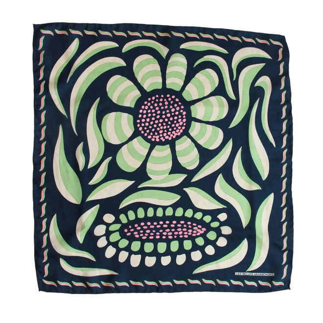 Mini Silk Scarf Forget me not Marine Navy