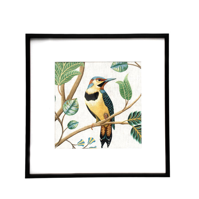 Framed Fabric Bird on Branch