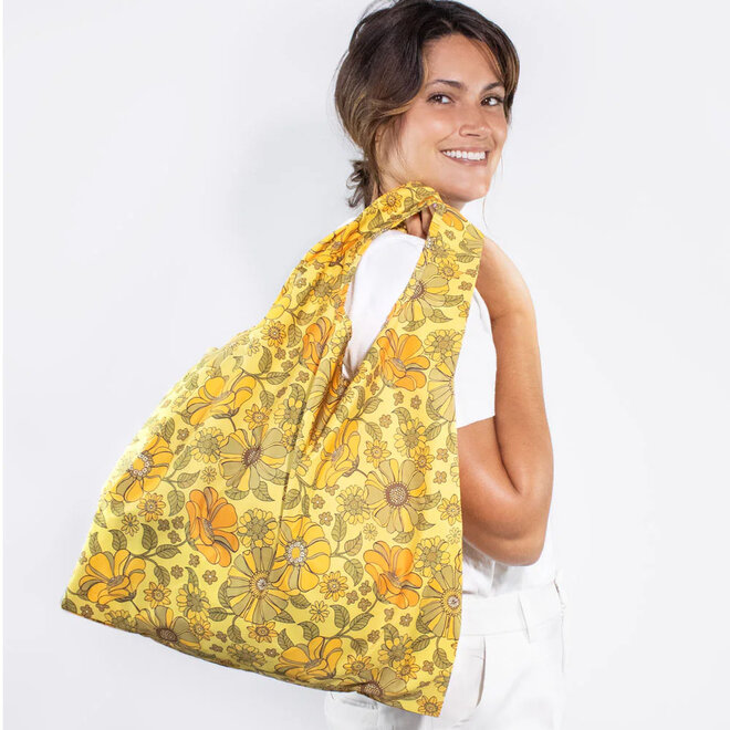 Reusable Bag Retro Flowers Yellow Print M