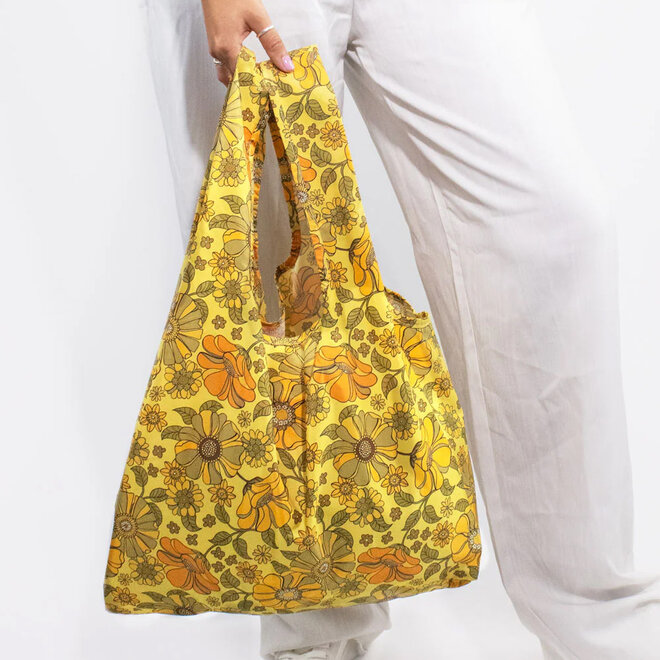 Reusable Bag Retro Flowers Yellow Print M