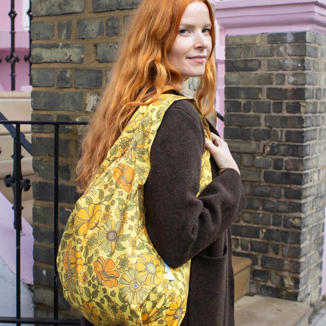 Reusable Bag Retro Flowers Yellow Print M
