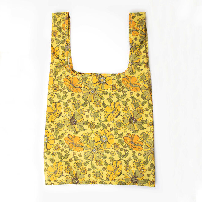 Reusable Bag Retro Flowers Yellow Print M