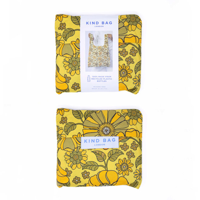 Reusable Bag Retro Flowers Yellow Print M