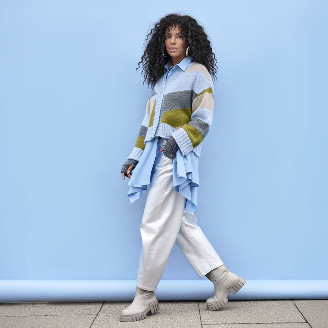 Knit Cardigan Stripes Green & Grey